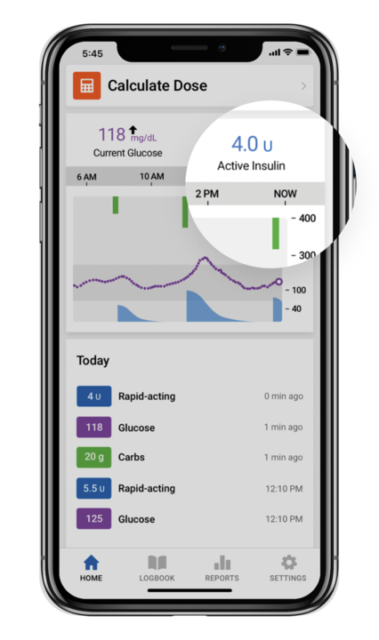 Tracks active insulin