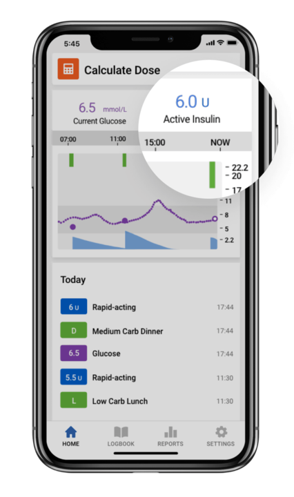 Tracks active insulin