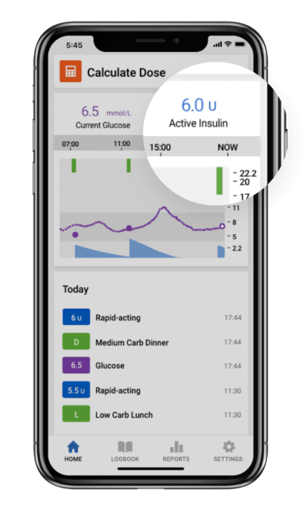 Tracks active insulin